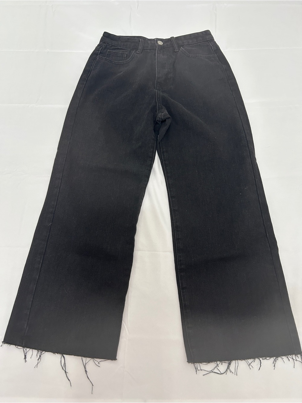 Women’s Princess Polly Black Raw Hem Wide Leg Jeans Size 4 High Rise